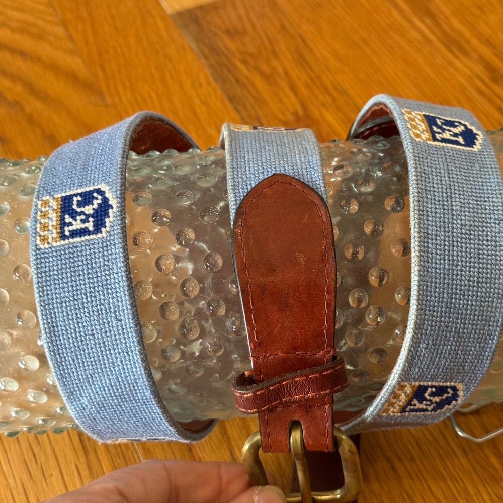 Smathers & Branson Kansas City Royals MLB Needlepoint Leather Belt Blue Brass